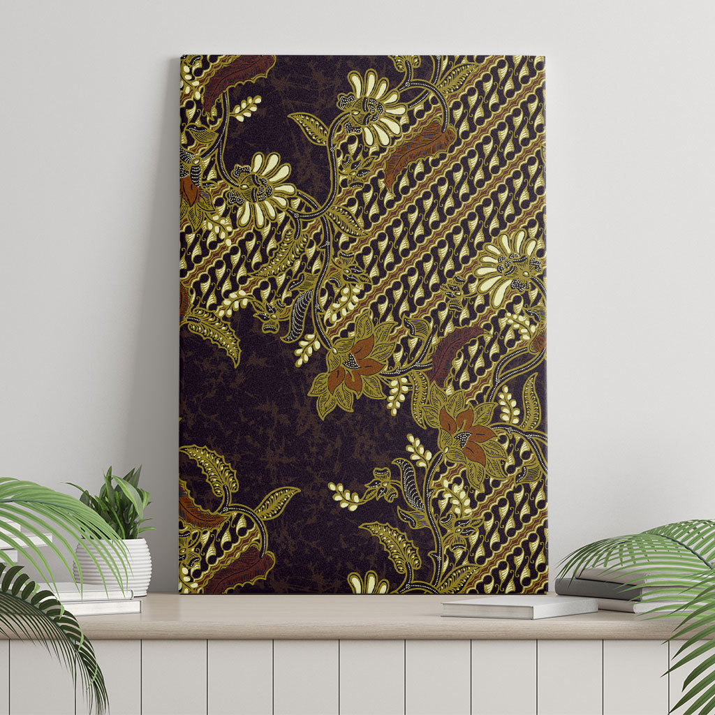 Indonesian Parang Batik Canvas Wall Art Yellow Floral Pattern