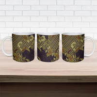 Indonesian Parang Batik Ceramic Mug Yellow Floral Pattern
