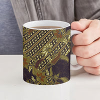 Indonesian Parang Batik Ceramic Mug Yellow Floral Pattern