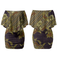 Indonesian Parang Batik Couples Matching Off Shoulder Short Dress and Hawaiian Shirt Yellow Floral Pattern