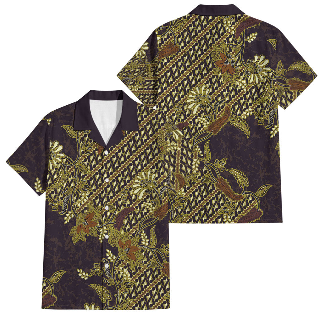 Indonesian Parang Batik Family Matching Off Shoulder Maxi Dress and Hawaiian Shirt Yellow Floral Pattern