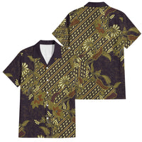 Indonesian Parang Batik Family Matching Off Shoulder Maxi Dress and Hawaiian Shirt Yellow Floral Pattern