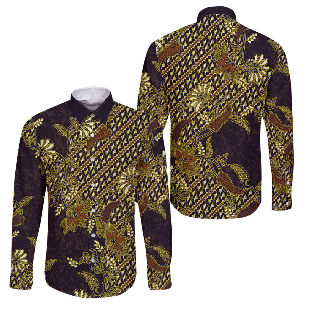Indonesian Parang Batik Family Matching Off Shoulder Maxi Dress and Hawaiian Shirt Yellow Floral Pattern