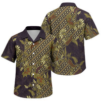 Indonesian Parang Batik Family Matching Off Shoulder Maxi Dress and Hawaiian Shirt Yellow Floral Pattern