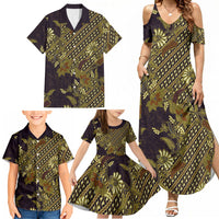 Indonesian Parang Batik Family Matching Summer Maxi Dress and Hawaiian Shirt Yellow Floral Pattern