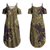 Indonesian Parang Batik Family Matching Summer Maxi Dress and Hawaiian Shirt Yellow Floral Pattern