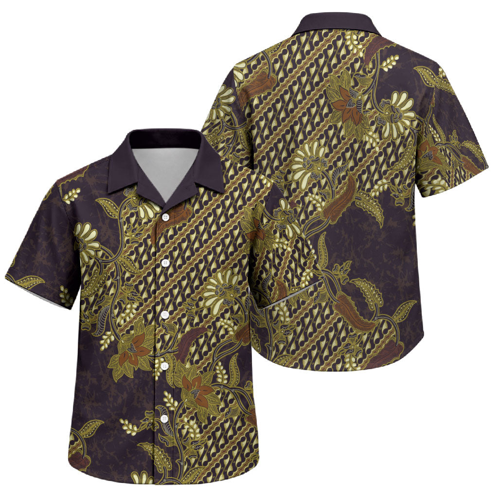 Indonesian Parang Batik Family Matching Summer Maxi Dress and Hawaiian Shirt Yellow Floral Pattern