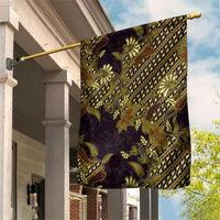 Indonesian Parang Batik Garden Flag Yellow Floral Pattern