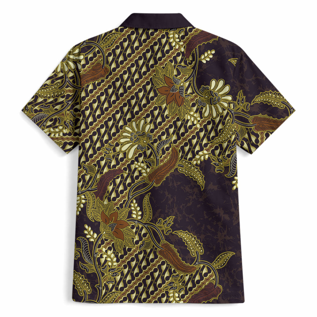 Indonesian Parang Batik Hawaiian Shirt Yellow Floral Pattern