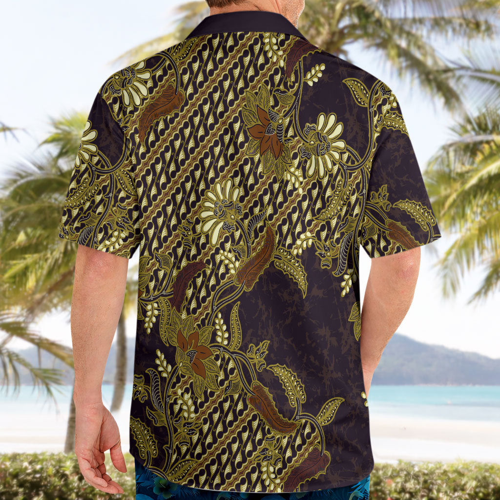 Indonesian Parang Batik Hawaiian Shirt Yellow Floral Pattern