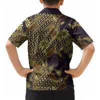 Indonesian Parang Batik Hawaiian Shirt Yellow Floral Pattern