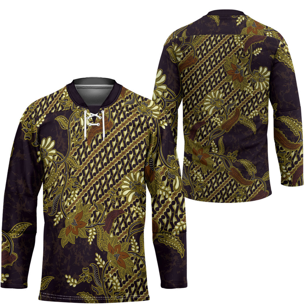 Indonesian Parang Batik Hockey Jersey Yellow Floral Pattern