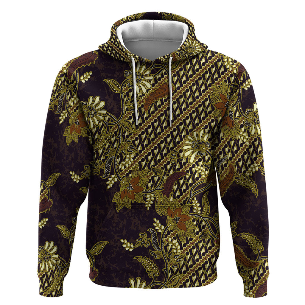 Indonesian Parang Batik Hoodie Yellow Floral Pattern