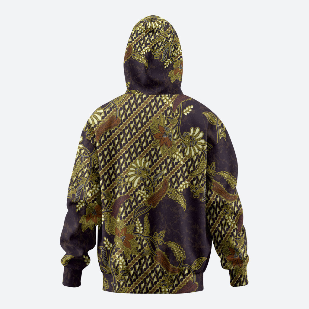 Indonesian Parang Batik Hoodie Yellow Floral Pattern