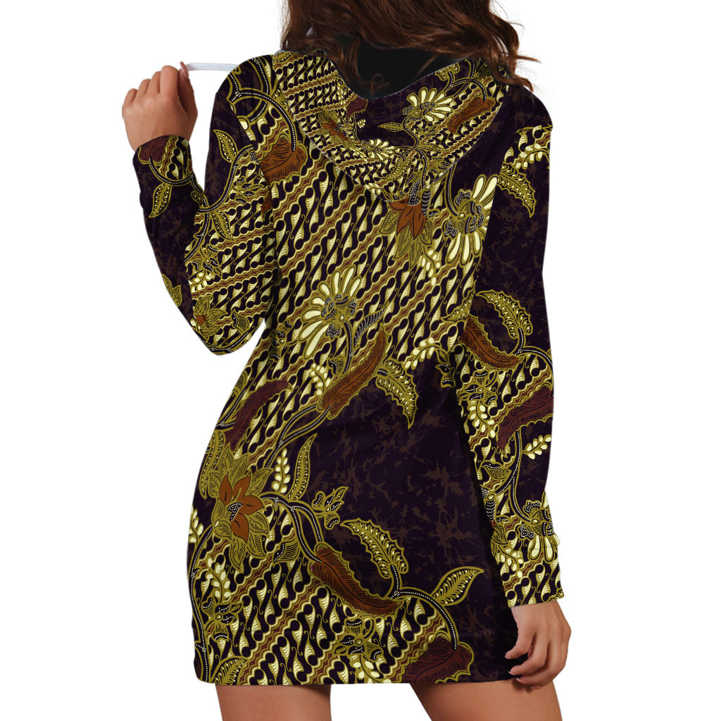 Indonesian Parang Batik Hoodie Dress Yellow Floral Pattern