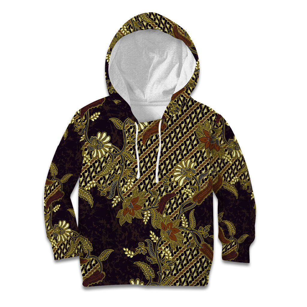 Indonesian Parang Batik Kid Hoodie Yellow Floral Pattern