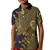 Indonesian Parang Batik Kid Polo Shirt Yellow Floral Pattern