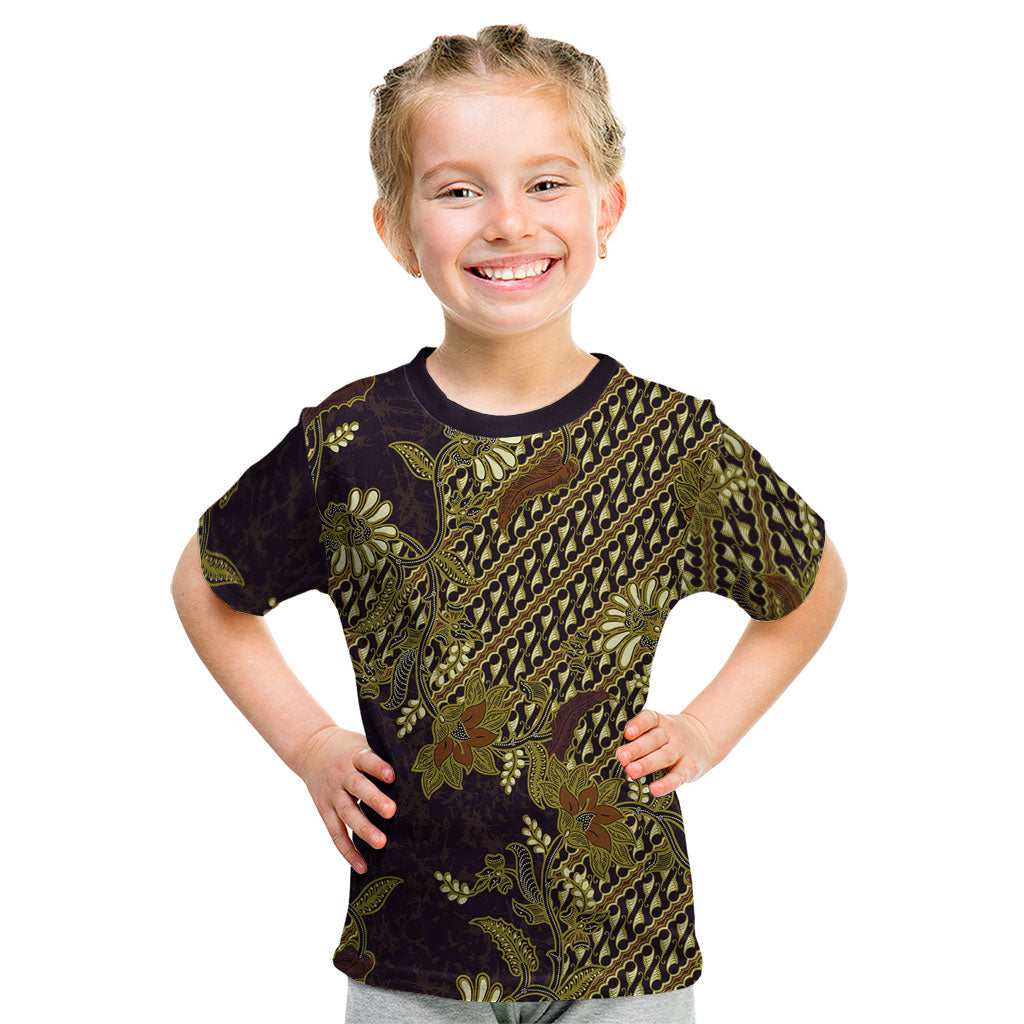 Indonesian Parang Batik Kid T Shirt Yellow Floral Pattern