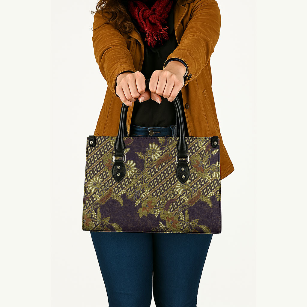 Indonesian Parang Batik Leather Bag Yellow Floral Pattern