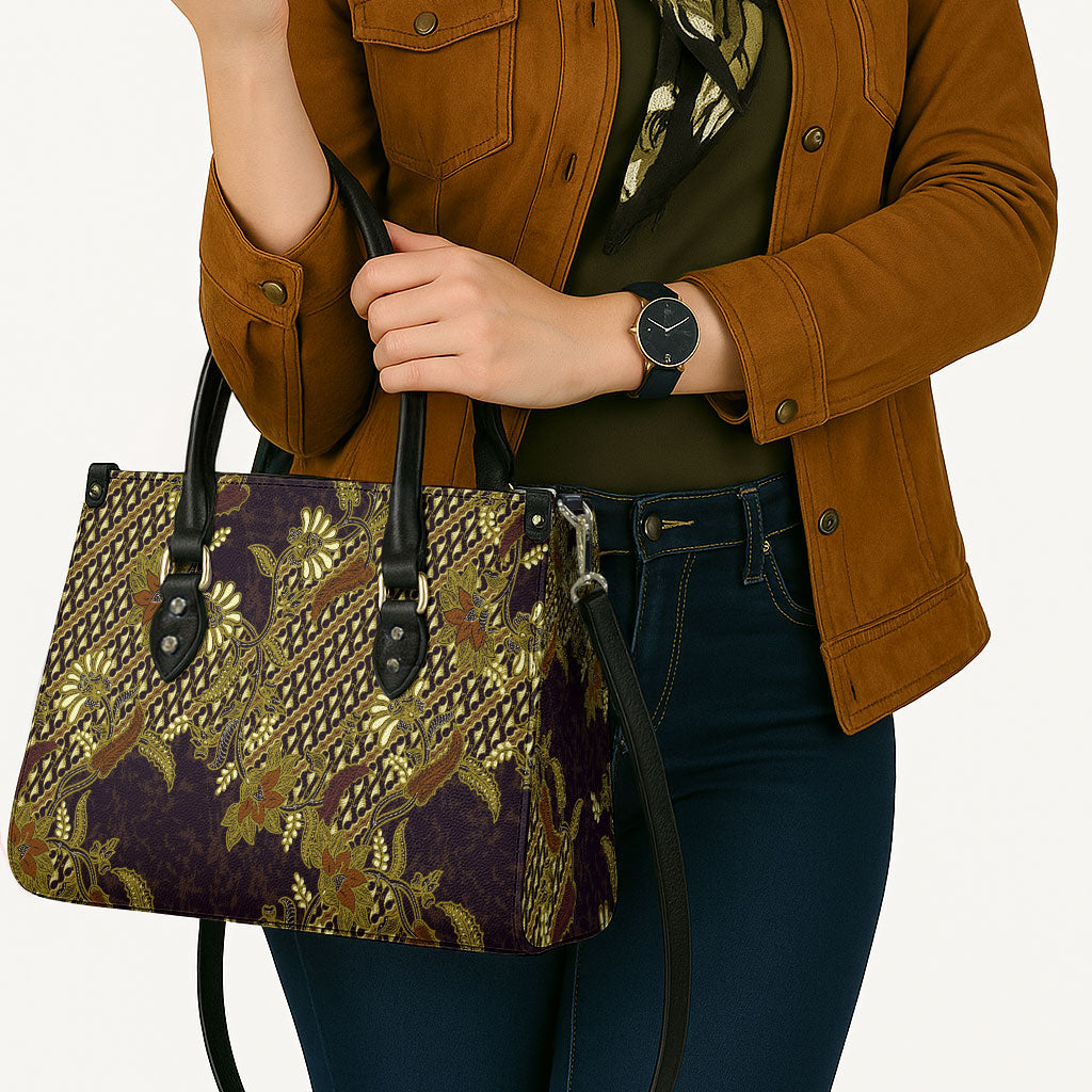 Indonesian Parang Batik Leather Bag Yellow Floral Pattern