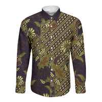 Indonesian Parang Batik Long Sleeve Button Shirt Yellow Floral Pattern