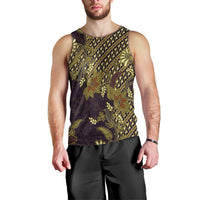 Indonesian Parang Batik Men Tank Top Yellow Floral Pattern