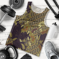 Indonesian Parang Batik Men Tank Top Yellow Floral Pattern
