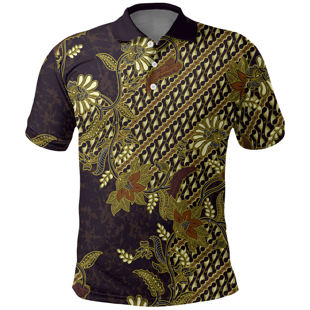 Indonesian Parang Batik Polo Shirt Yellow Floral Pattern