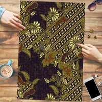 Indonesian Parang Batik Puzzle Yellow Floral Pattern