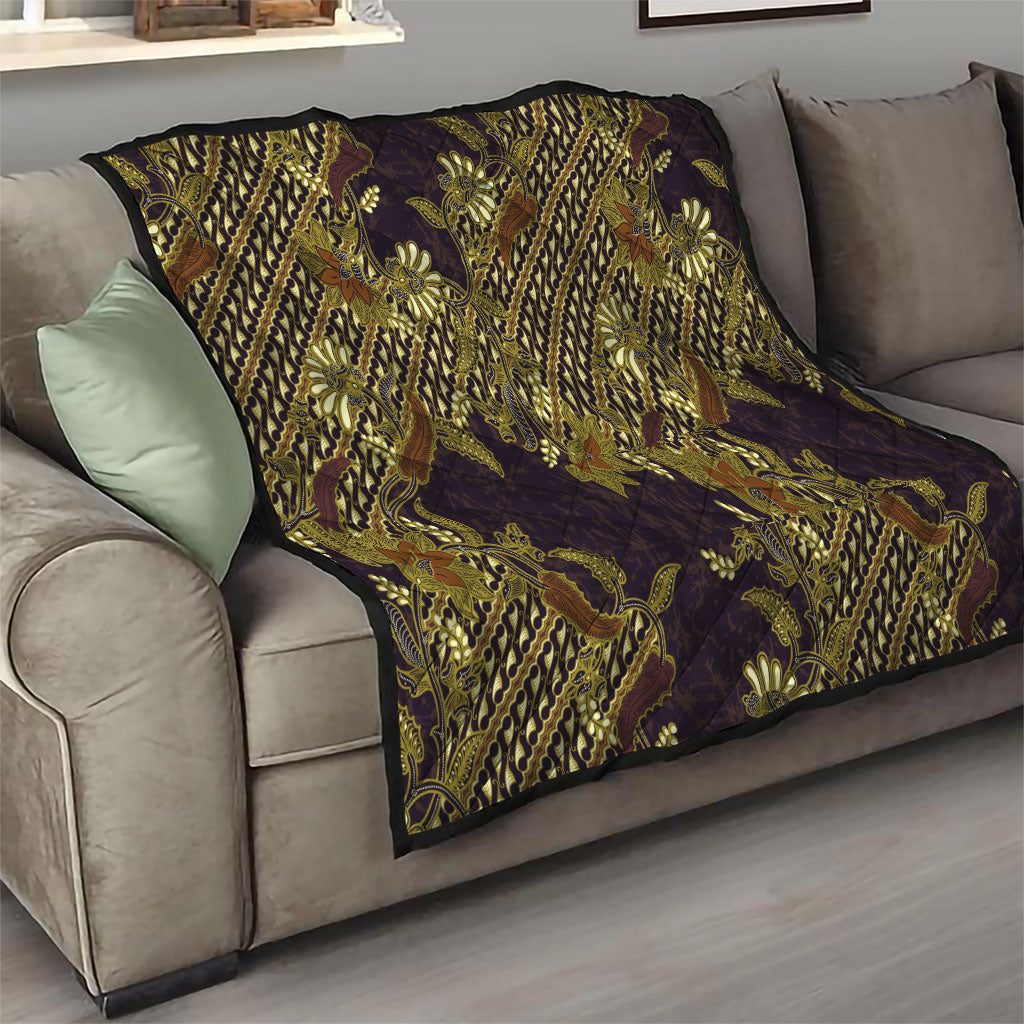 Indonesian Parang Batik Quilt Yellow Floral Pattern