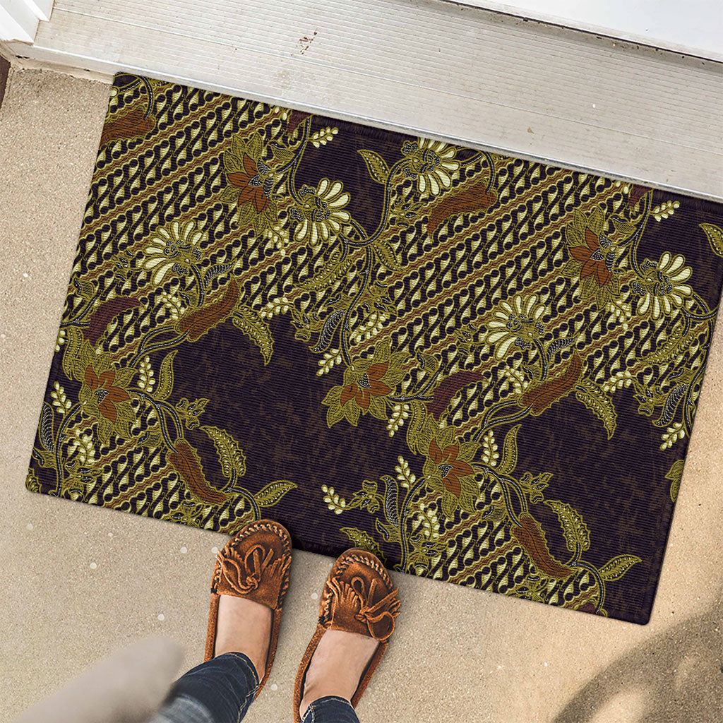 Indonesian Parang Batik Rubber Doormat Yellow Floral Pattern