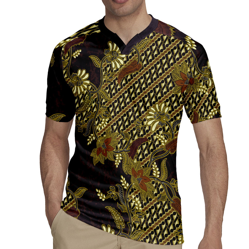 Indonesian Parang Batik Rugby Jersey Yellow Floral Pattern