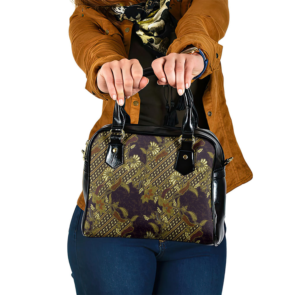 Indonesian Parang Batik Shoulder Handbag Yellow Floral Pattern