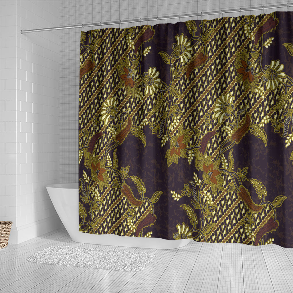 Indonesian Parang Batik Shower Curtain Yellow Floral Pattern