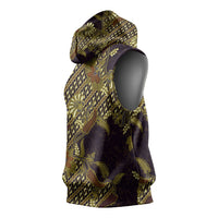 Indonesian Parang Batik Sleeveless Hoodie Yellow Floral Pattern