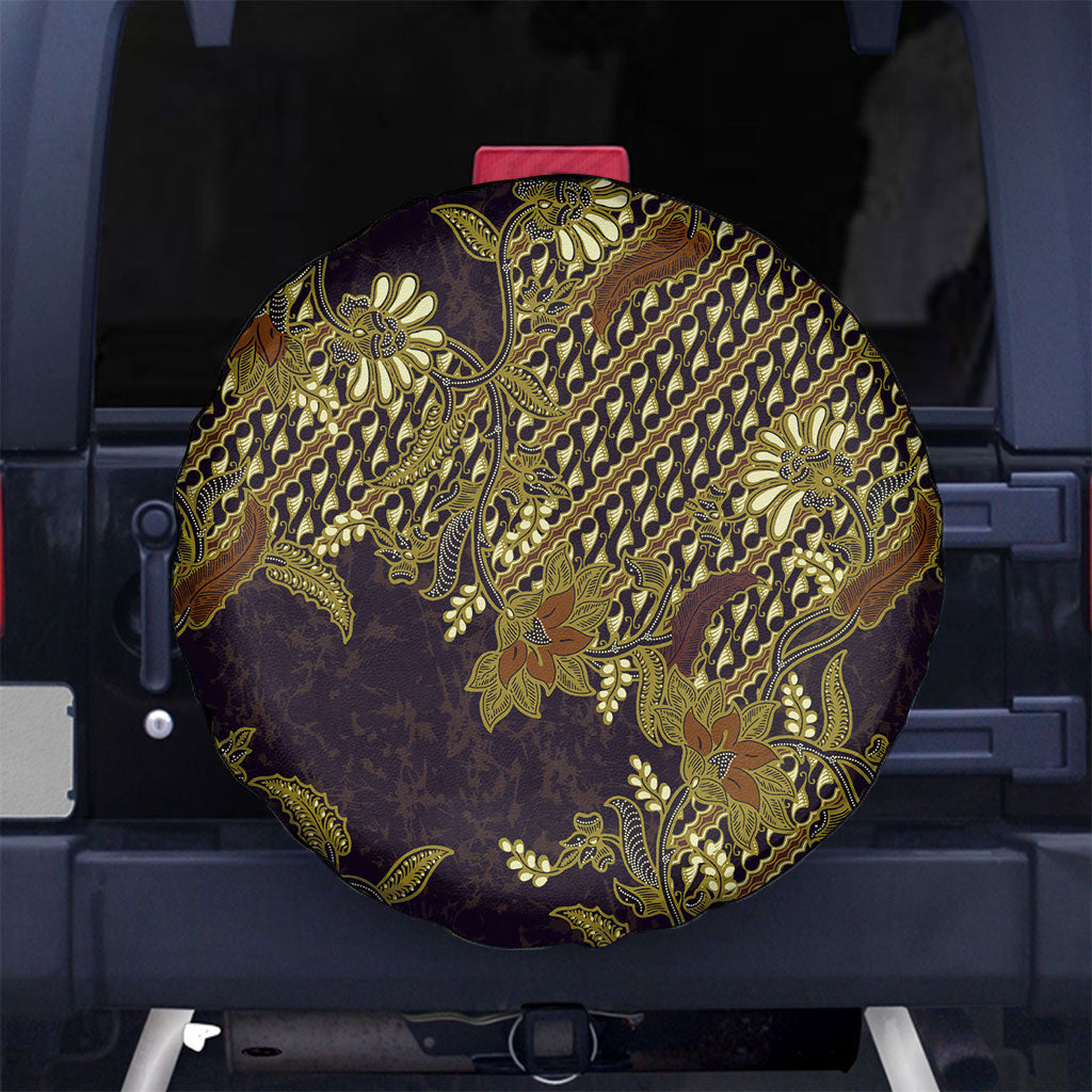 Indonesian Parang Batik Spare Tire Cover Yellow Floral Pattern