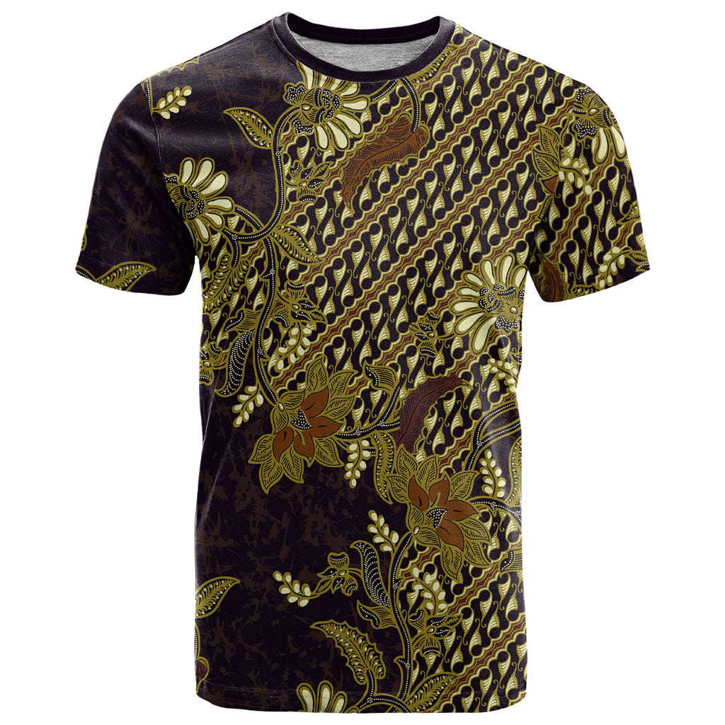 Indonesian Parang Batik T Shirt Yellow Floral Pattern