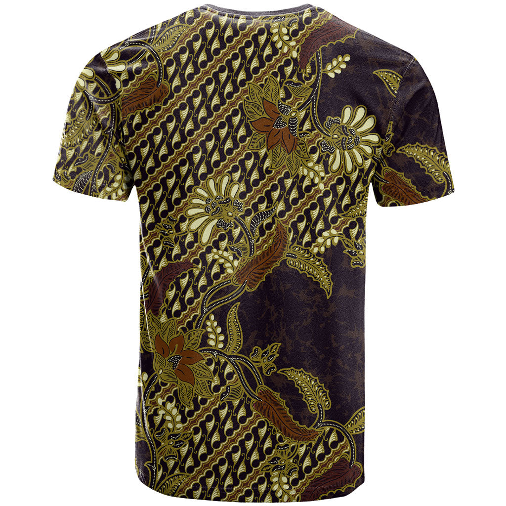 Indonesian Parang Batik T Shirt Yellow Floral Pattern