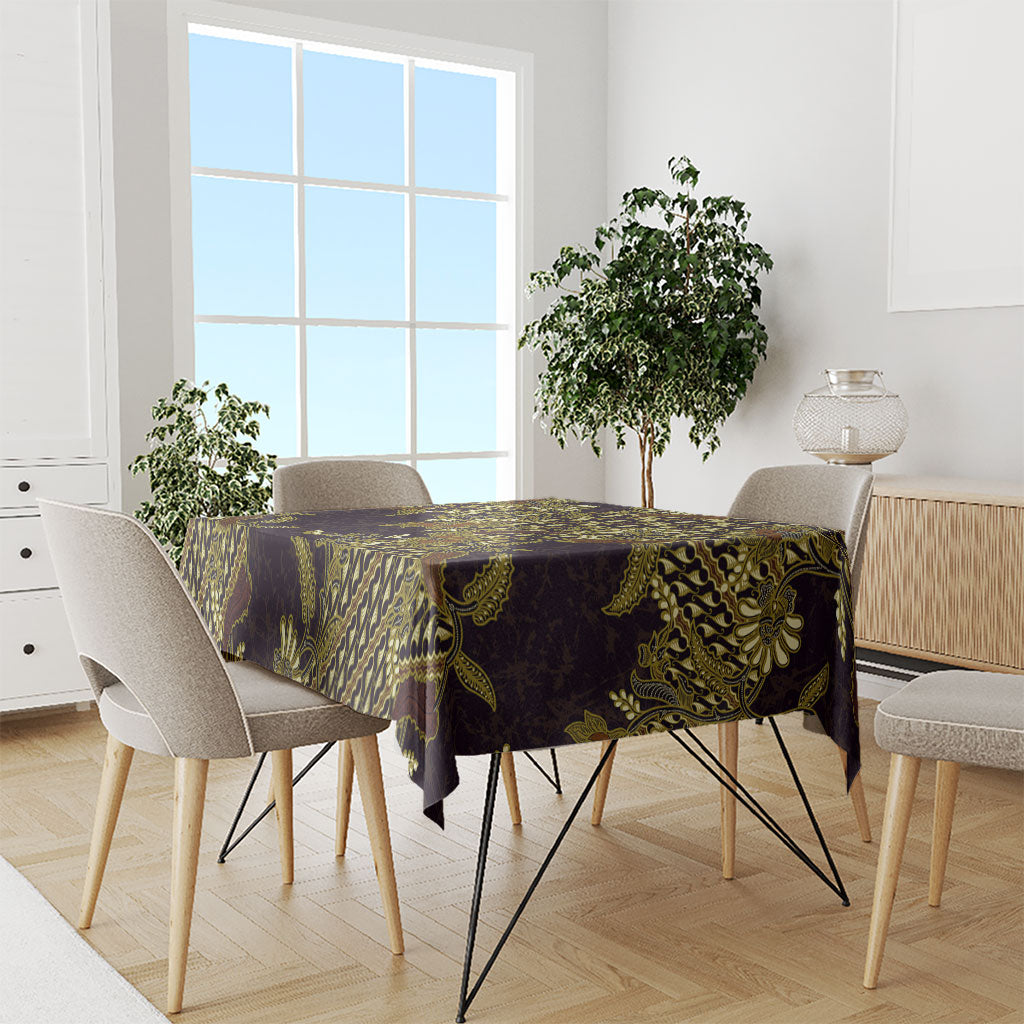 Indonesian Parang Batik Tablecloth Yellow Floral Pattern