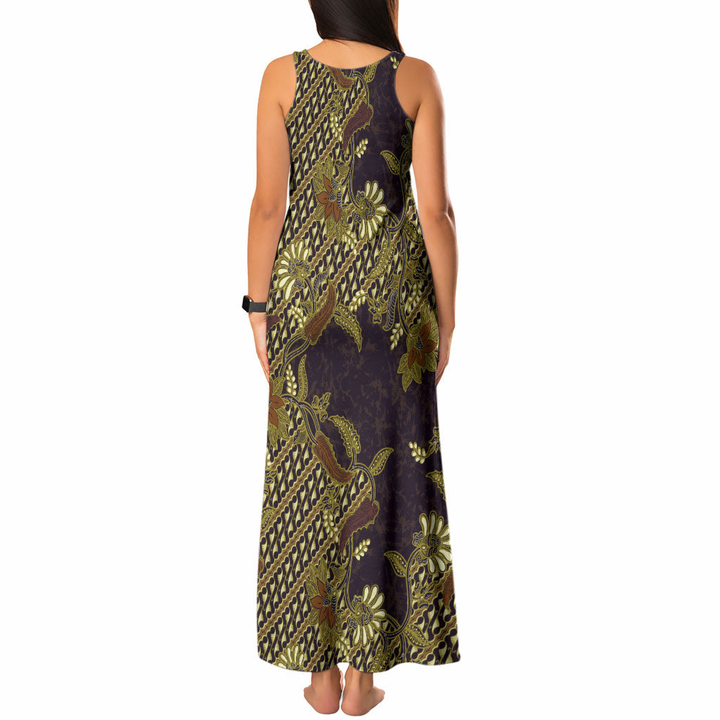 Indonesian Parang Batik Tank Maxi Dress Yellow Floral Pattern