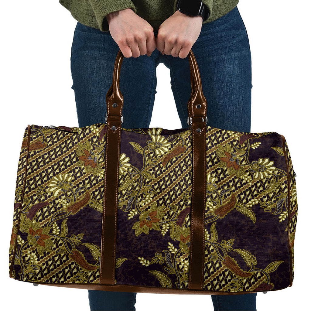 Indonesian Parang Batik Travel Bag Yellow Floral Pattern