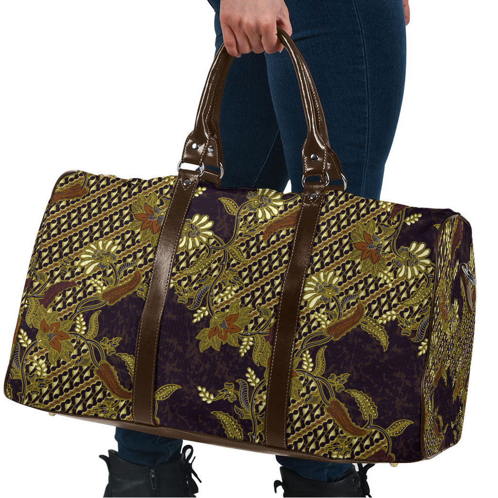 Indonesian Parang Batik Travel Bag Yellow Floral Pattern
