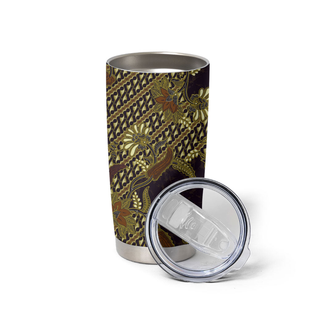 Indonesian Parang Batik Tumbler Cup Yellow Floral Pattern