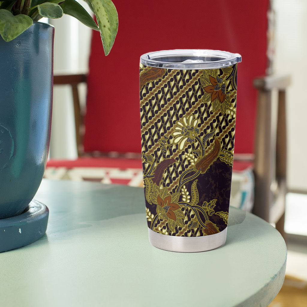 Indonesian Parang Batik Tumbler Cup Yellow Floral Pattern