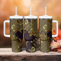 Indonesian Parang Batik Tumbler With Handle Yellow Floral Pattern