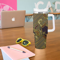 Indonesian Parang Batik Tumbler With Handle Yellow Floral Pattern