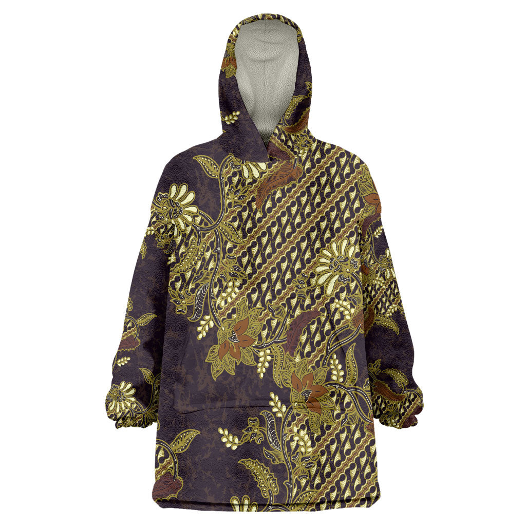 Indonesian Parang Batik Wearable Blanket Hoodie Yellow Floral Pattern