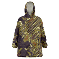 Indonesian Parang Batik Wearable Blanket Hoodie Yellow Floral Pattern
