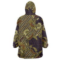 Indonesian Parang Batik Wearable Blanket Hoodie Yellow Floral Pattern