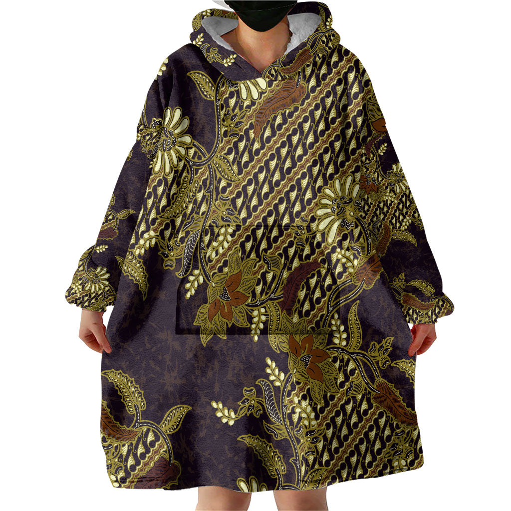 Indonesian Parang Batik Wearable Blanket Hoodie Yellow Floral Pattern
